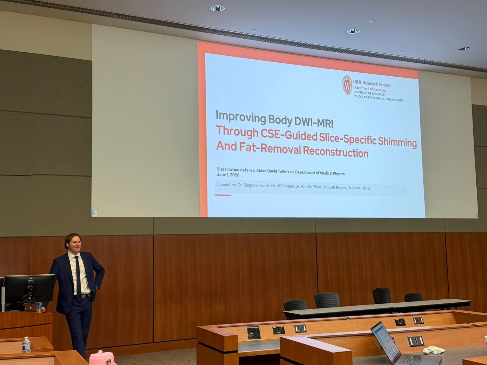 Photograph of Aidan Tollefson at his oral PhD defense.